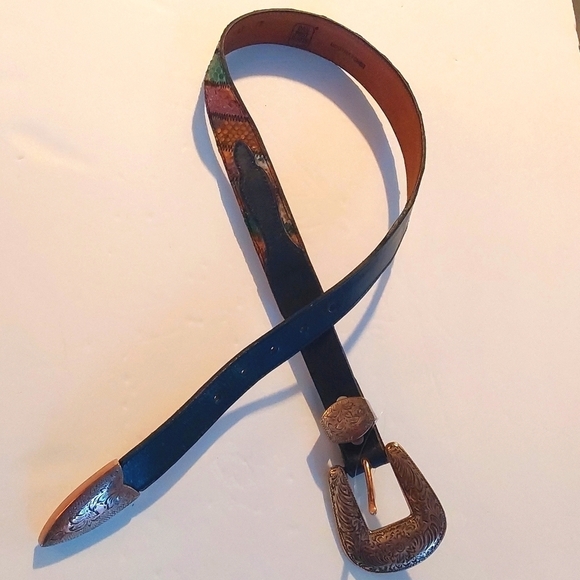 Dan Post |Vintage Python Multi-Color Silver Buckle Black Dress Belt RARE! Sz.S/M main image 9